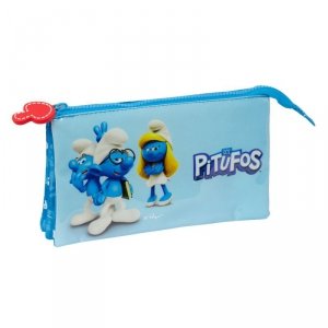 Piórnik Podwójny Los Pitufos Niebieski 22 x 12 x 3 cm