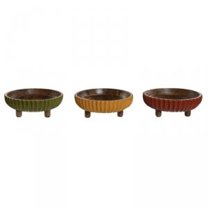 Dekoracja na Stół Home ESPRIT Żółty Kolor Zielony Koral Kolonialny 25 x 25 x 9 cm (3 Sztuk)