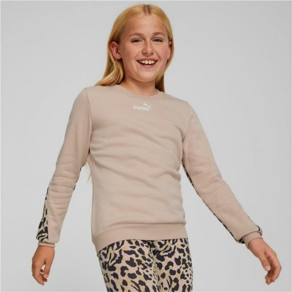 Bluza bez Kaptura dla Dziewczynki Puma Alpha Crew Neck Beżowy Lampart Różowy