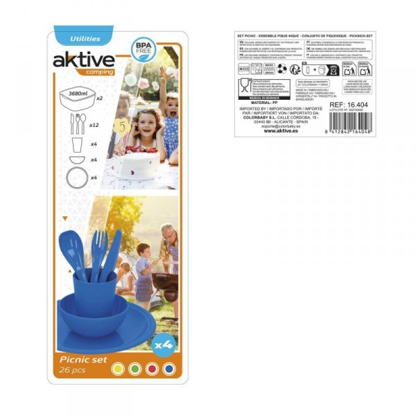 Zestaw piknikowy Aktive 22,5 x 1,5 x 22,5 cm polipropylen (4 Sztuk)