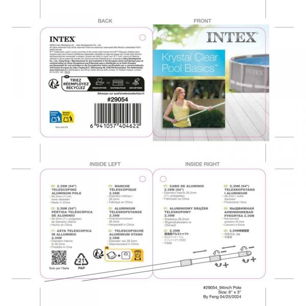 Uchwyt Teleskopowy Intex 3,5 x 239 x 3,5 cm (24 Sztuk)