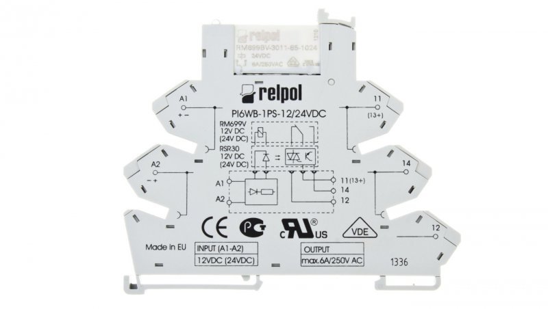 Przekaźnik interfejsowy 1P 6A 24V DC AgSnO2 PIR6WB-1PS-24VDC-R SZARE 857485