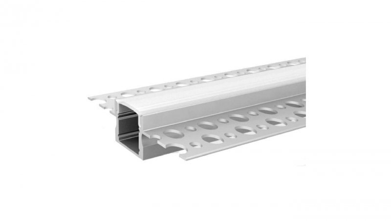 Profil MiniLUX LINE-8 2m srebrny +Klosz mleczny klik (profil wpuszczany ze skrzydełkami do zagipsowania) do taśmy led 8mm