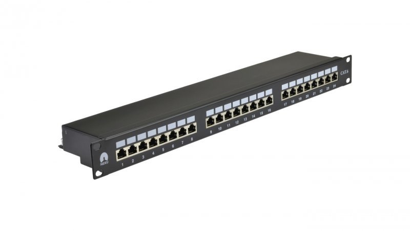 Patch panel RACK 19 cali 1U kat.6 24p FTP z półką czarny NEKU