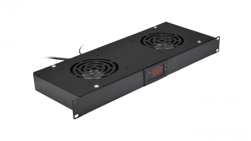 Panel 2x wentylator RACK 19 cali 1U czarny z termostatem NEKU