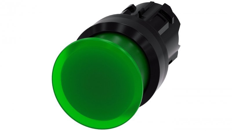 Przycisk grzybkowy podświetlany 22mm okrągły tworzywo zielony 30mm z samopowrotem 3SU1001-1AD40-0AA0