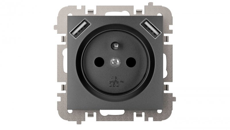 Vestra Gniazdo 2p+z 2xusb zasilające bez ramki podtynkowe IP20 czarny 3888-19