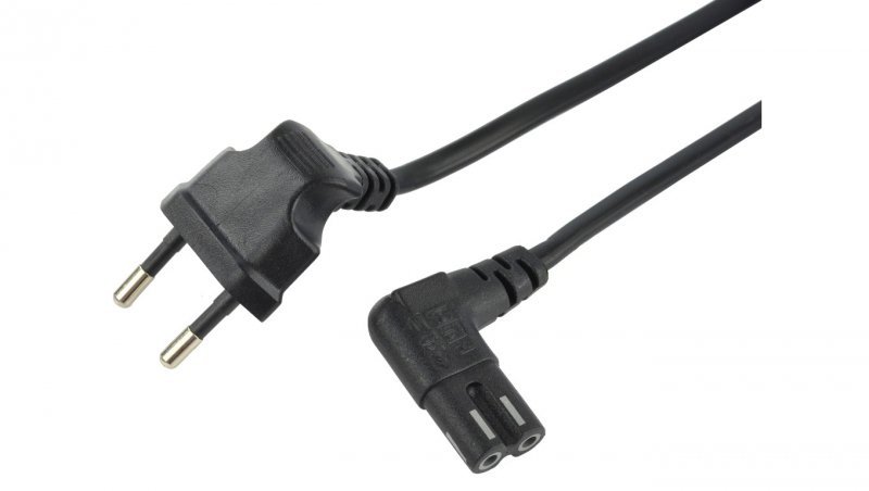 Kabel zasilający 230V 2,5A audio 0,75m kąt czarny