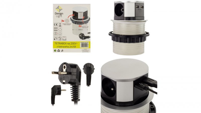 Gniazdo meblowe 3x2P+Z 2xUSB okrągłe 1,4m TETRA BOX