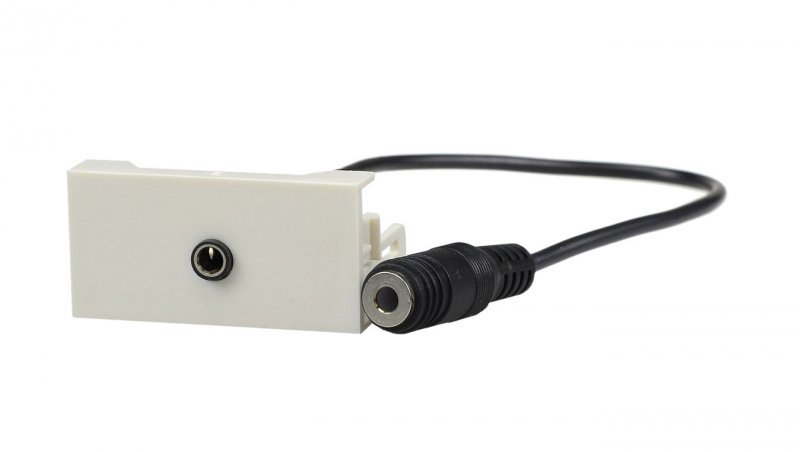 Gniazdo mini Jack 3,5mm z przewodem 20cm moduł 1M 22,5x45 biały Mediabox