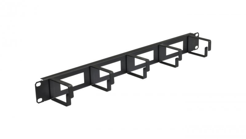 Organizator kabli RACK 19 1U metalowy czarny z 5 uchwytami i przepustami