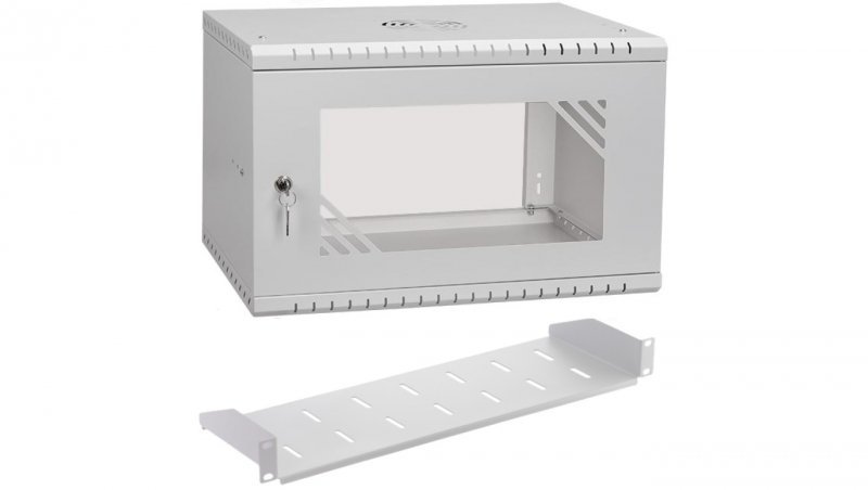 Szafa wisząca RACK 19 6U 350mm szara z półką przeszklona PRO LIGHT