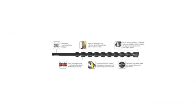 Wiertło do betonu K2 z uchwytem SDS-plus ø6x200/260 mm