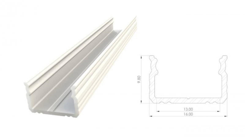 Profil ALU nawierzchniowy 9,8mm, lakierowany biały, dł 2020mm, max szer taśmy 12mm