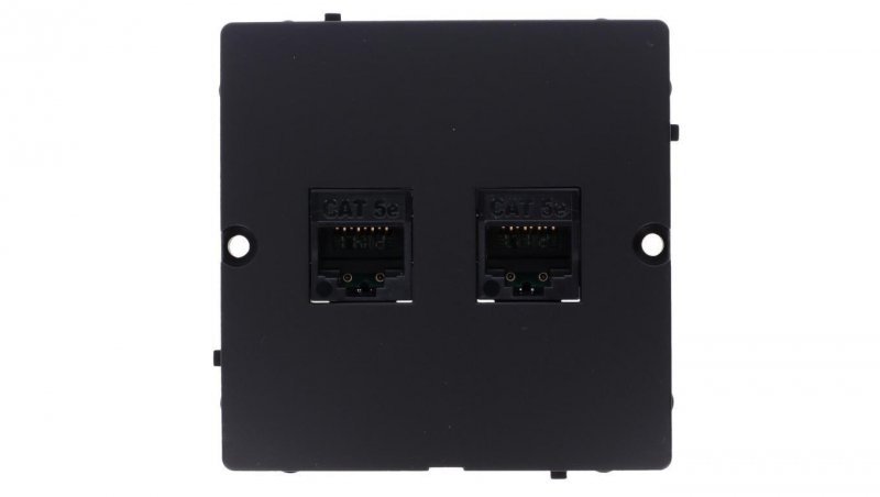 Simon Basic Gniazdo komputerowe RJ45 podwójne kategoria 5e (moduł). Montaż gniazda na wkręty do puszki czarny BMF52.02/49