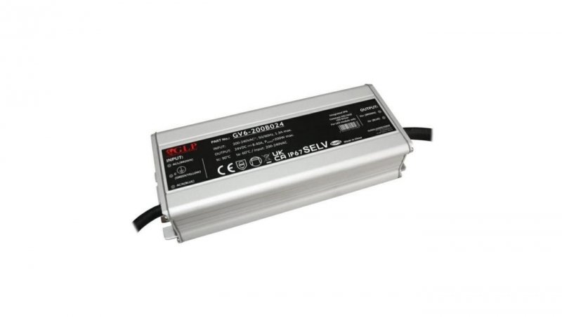 Zasilacz LED GV6-200B024 200W 24V 8,4A GLP IP67 z filtrem PFC