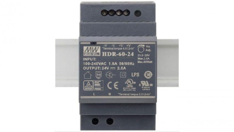 Zasilacz na szynę DIN MeanWell 12V 60W HDR
