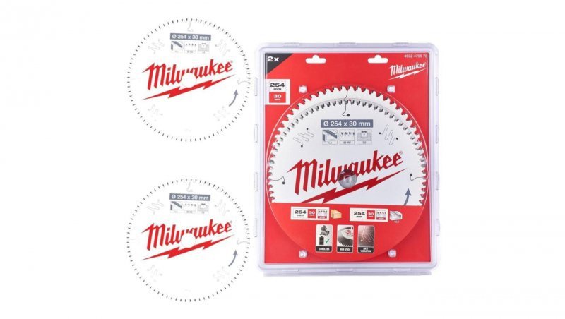 Zestaw tarcz do drewna 254 x 30 mm 2 szt. 24 + 48 zębów TWIN PACK do ręcznych pił tarczowych MILWAUKEE