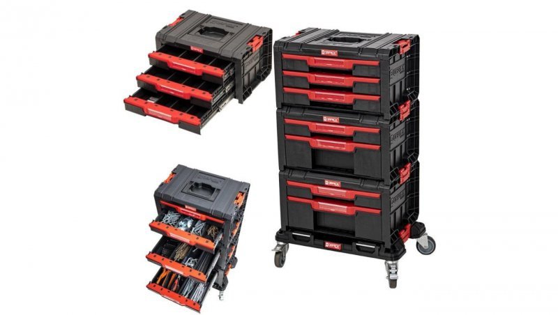 Zestaw skrzynek modułowych 4w1 na platformie transportowej Pro Drawer Workshop Set