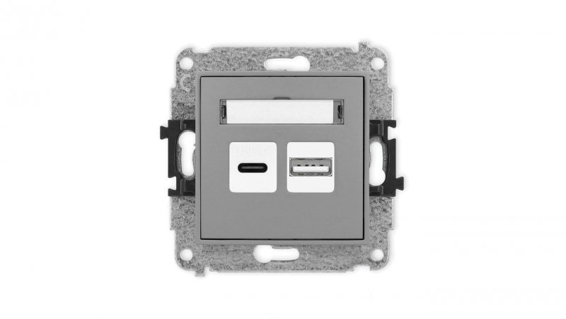ICON Mechanizm ładowarki USB podwójnej USB C + USB A, 20W max. szary mat 27ICUSB-8