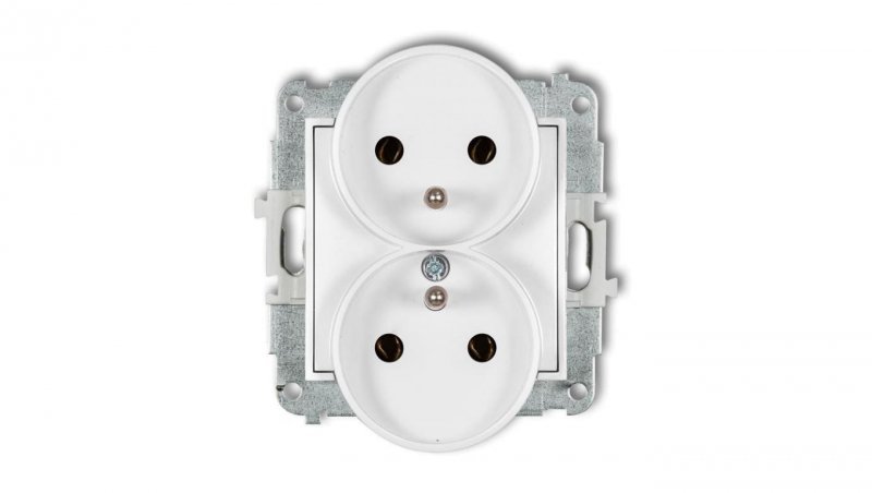 ICON Mechanizm gniazda podwójnego do ramki z uziemieniem 2x(2P+Z) (bez przesłon torów prądowych) biały IGPR-2z