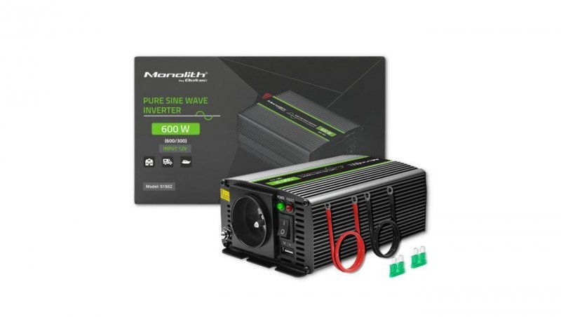 Qoltec Przetwornica napięcia Monolith 300W 600W 12V na 230V Czysty Sinus
