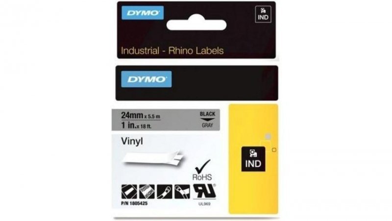 Taśma DYMO IND winylowa uniwersalna 24mm x 5,5m (szara / czarny nadruk) RHINO Industrial 1805425 ORYGINALNA