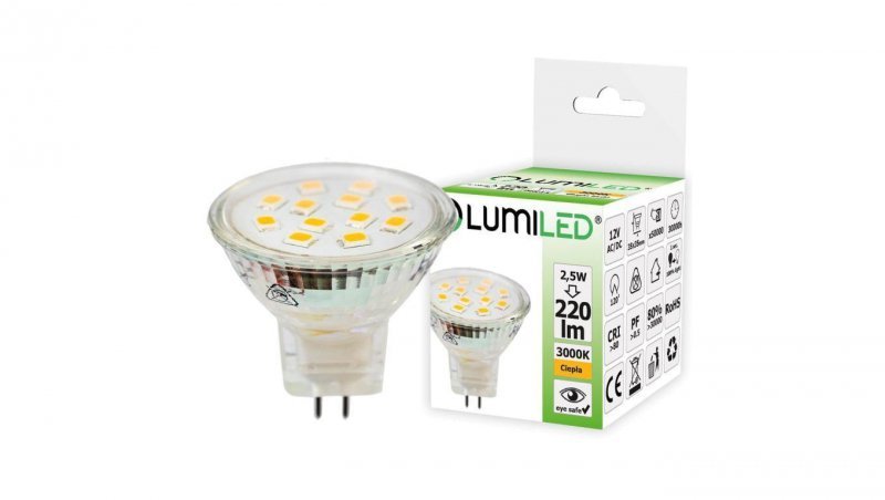Żarówka LED MR11 2,5W = 25W 220lm 3000K Ciepła 120 12V LUMILED