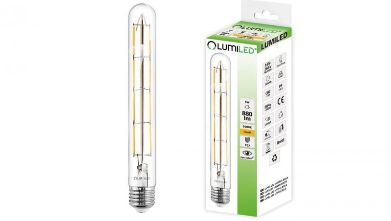 Żarówka LED E27 T30 8W = 65W 880lm 3000K Ciepła 360 Filament LUMILED