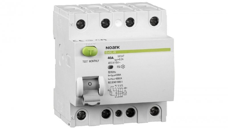 Wyłącznik różnicowoprądowy RCD 3-fazowy 40A 300mA typ A 4-biegunowy 4P (400V AC) 4-modułowy NOARK