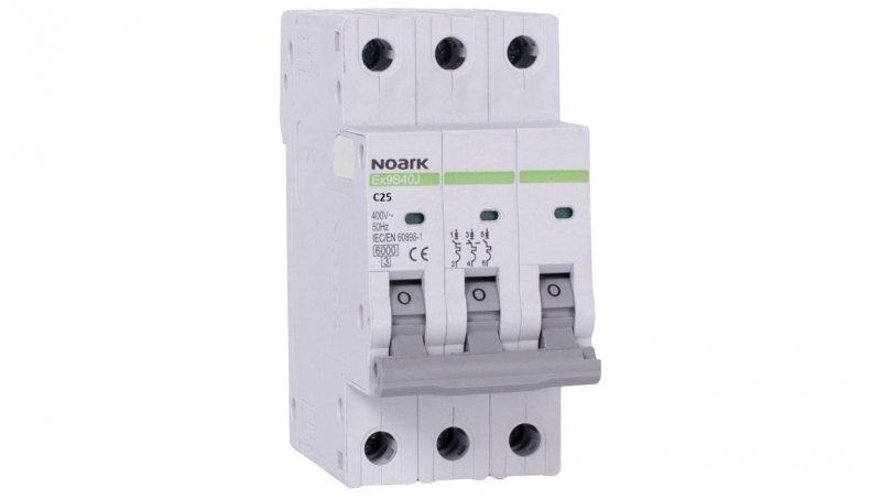 Wyłącznik nadprądowy S bezpiecznik 3-fazowy C25 (C 25A) 3-biegunowy 3P (400V AC) 2,25 modułu SLIM NOARK