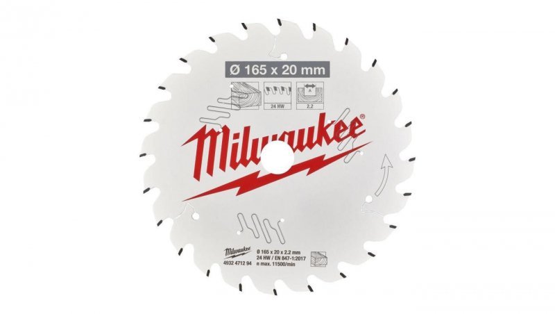 Tarcza pilarska do drewna 165x20mm x 2,2mm 24 zęby ATB MILWAUKEE