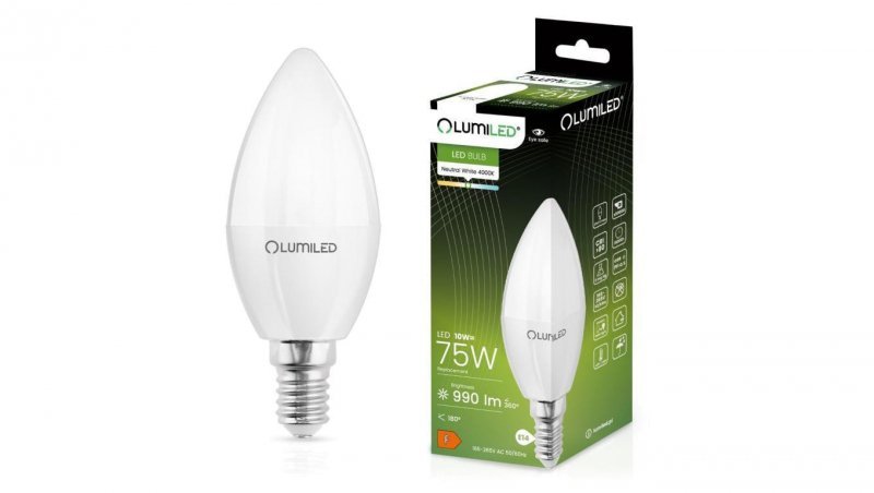 Żarówka LED E14 B35 10W = 75W 990lm 4000K Neutralna 180 LUMILED