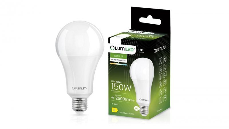 Żarówka LED E27 A80 18W = 150W 2500lm 4000K Neutralna 260 LUMILED
