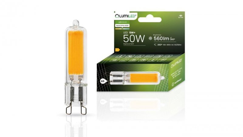 Żarówka LED G9 KAPSUŁKA 5W = 50W 560lm 4000K Neutralna 360 COB LUMILED