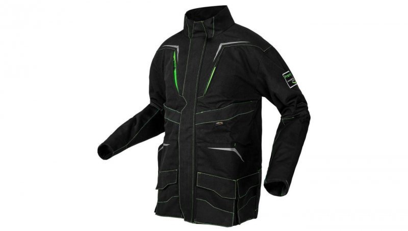 Bluza, kurtka robocza wzmocnienia na łokciach PREMIUM PRO czarna z neonowo-zielonymi przeszyciami rozmiar M/50 NEO 81-214-M