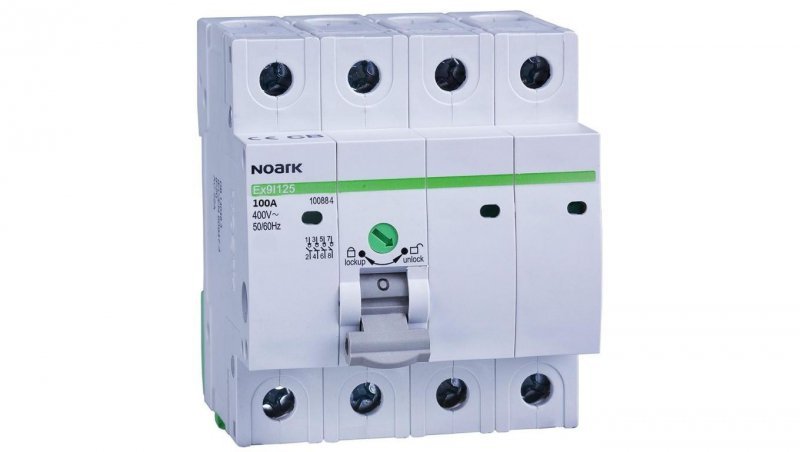 Rozłącznik izolacyjny 100A 4-biegunowy 4P (400V AC) 4-modułowy z blokadą OFF NOARK