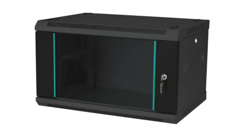 Szafka rack wisząca 19 6U 600x450, niedzielona, drzwi szklane jednoskrzydłowe, tył osłona pełna, SW-6U-600-450-N-DSJ-OP-RP-F-C-1
