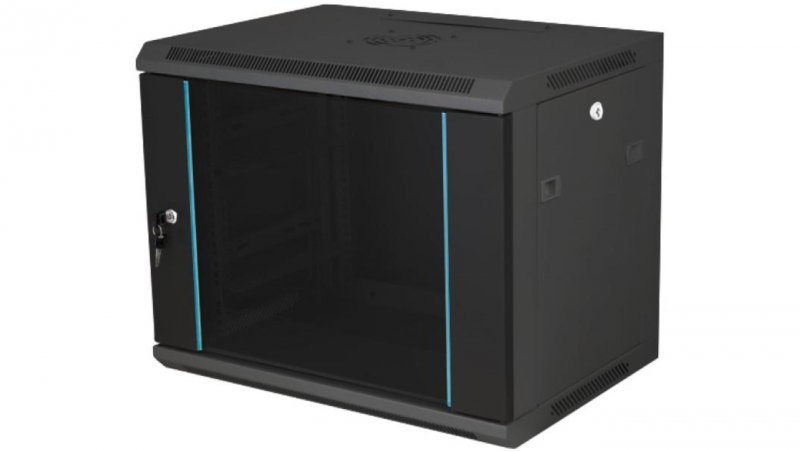 Szafka rack wisząca 19 12U 600x450, niedzielona, drzwi szklane jednoskrzydłowe, tył osłona pełna, SW-12U-600-450-N-DSJ-OP-RP-F-C