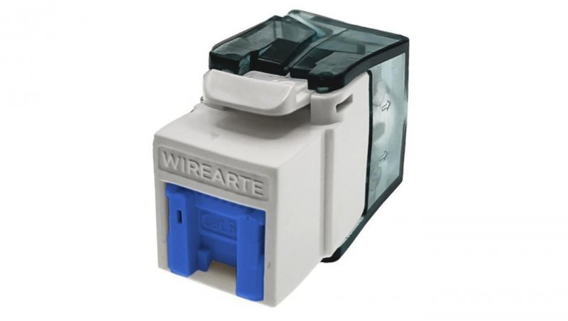 Moduł keystone z wbudowaną identyfikacją LED RJ45 UTP kat.6A nieekranowany beznarzędziowy niebieska klapka zabezpieczająca WireA