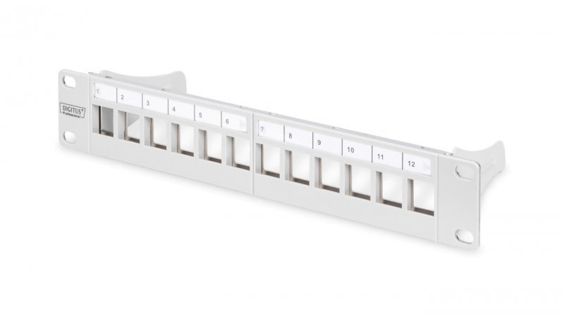Panel krosowy modularny 10 12x keystone, ekranowany, 1U, szary, prowadnica kabli, pola opisowe DN-91419