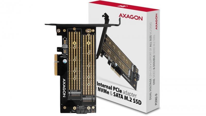 Adapter Axagon PCEM2-D PCIe NVME + SATA M.2