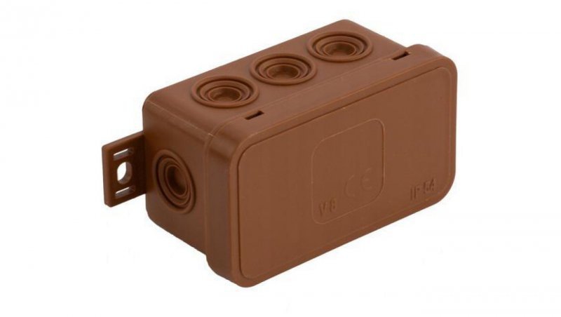 Puszka natynkowa pusta 8 wlotów VIPLAST V8 klik BRĄZOWA IP54 80x45x41mm 038-02