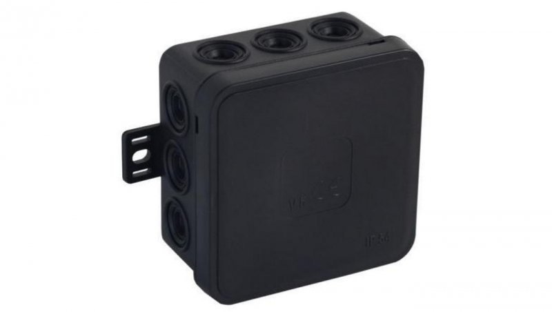 Puszka natynkowa pusta 12 wlotów VIPLAST V5 klik CZARNA IP54 75x75x41mm 035-05