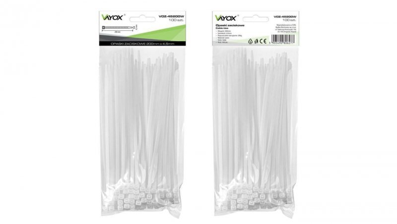 Opaski zaciskowe 4,5mm / 200mm białe 100 szt. VOZ-45200W Vayox