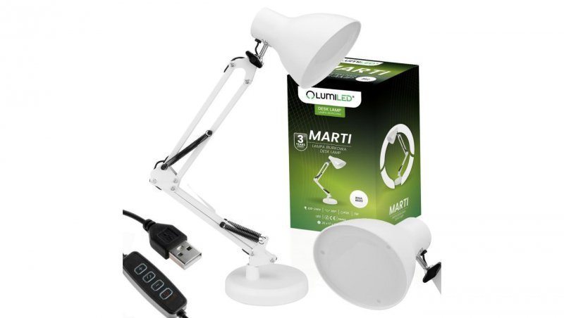 Lampka Biurkowa Stołowa LED 7W CCT Ściemnialna Marti Biała Lumiled