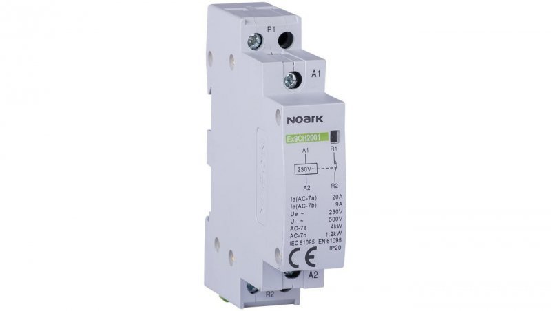 Stycznik modułowy 20A 2xNO cewka 230V TH35 instalacyjny 2-biegunowy 1-modułowy NOARK