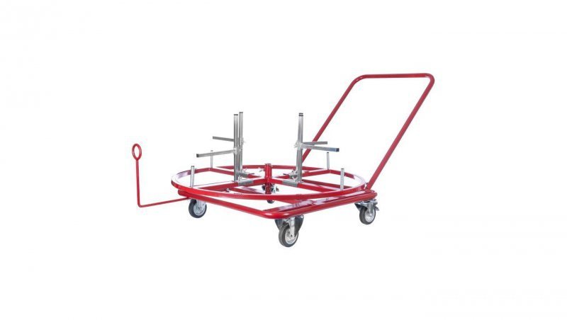 Rozwijak mobilny do rur ogrzewania podłogowego PERT PEX (400m) i peszli karbowanych poziomy na wózku fi: 90cm