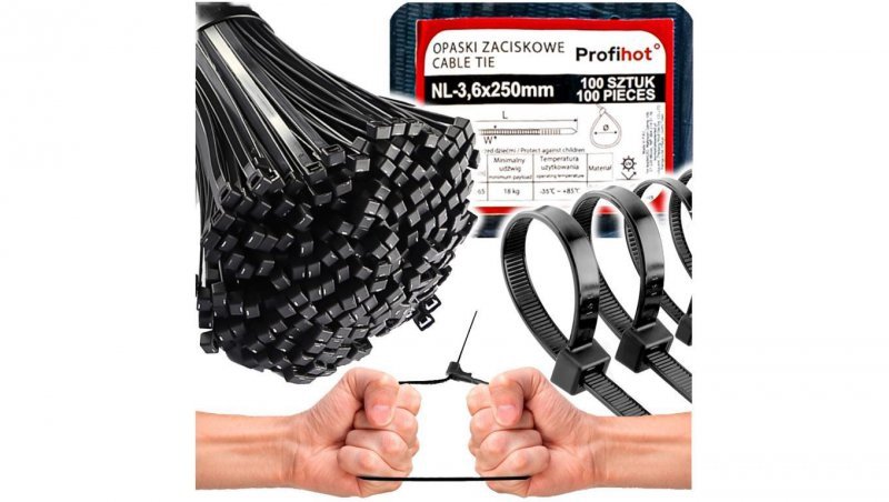 OPASKA KABLOWA zaciskowa CZARNA UV 3,6x250 100 szt