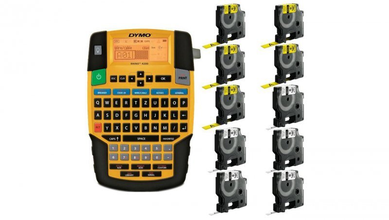 Drukarka etykiet DYMO Rhino 4200 dla elektryka, instalatora, przemysłu s0955990 + 5 taśm DYMO IND 12mm x 1,5m (żółta / czarny na